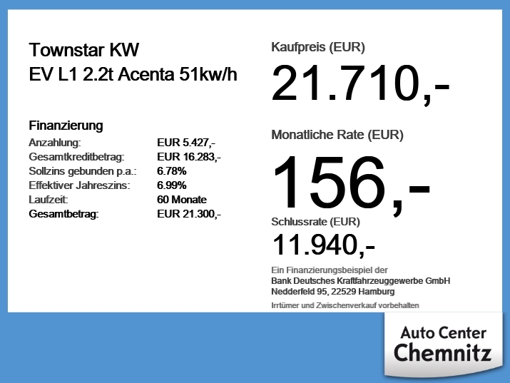 KW EV L1 2.2t Acenta 51kw/h PDC/Kamera 6